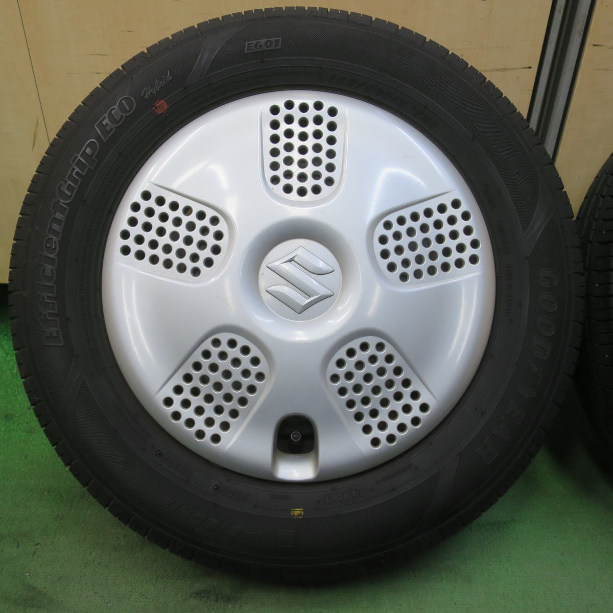 バリ溝！24年！8.5分★スズキ MRワゴン 純正 スチール 145/80R13 グッドイヤー EfficientGrip ECO hybrid EG01 13インチ PCD100/4H★6050404イノ
