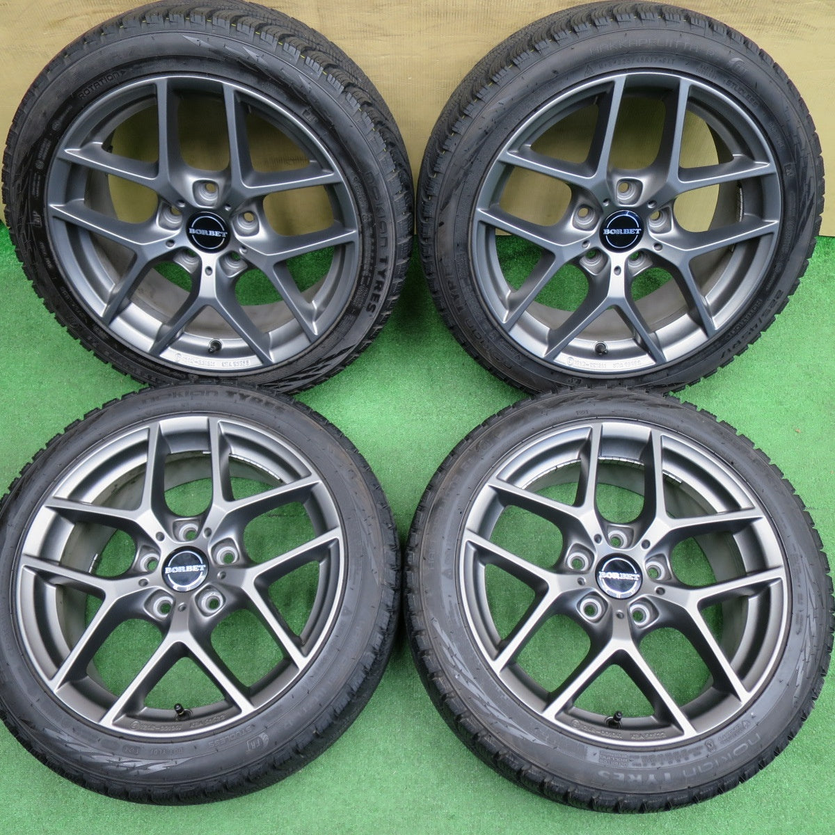 バリ溝！キレイ！9.5分★BMW 等 BORBET TYPE Y 225/45R17 スタッドレス ノキアン タイヤ ハッカペリッタ R3 ボルベット タイプY 17インチ PCD120/5H★6030902NKス