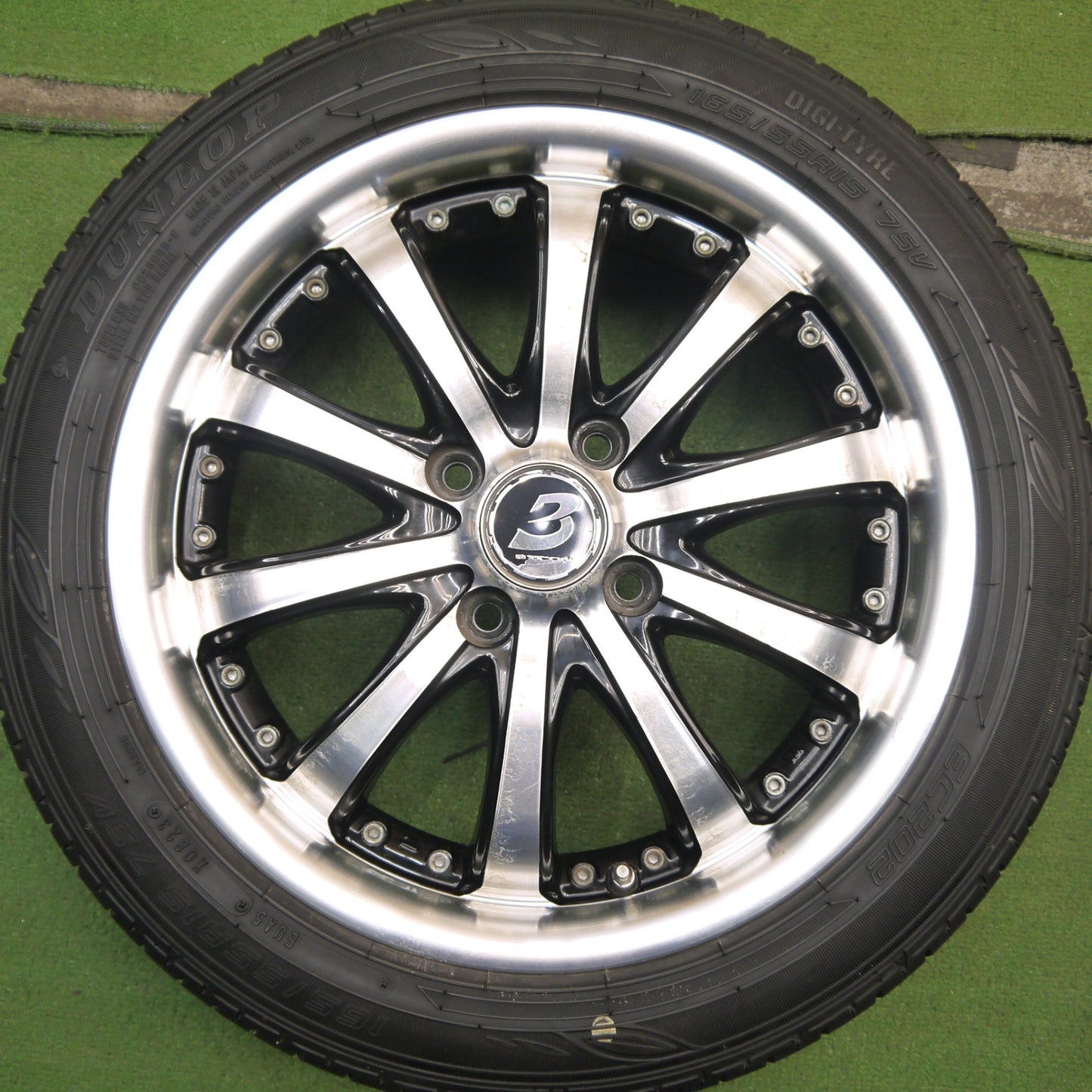 バリ溝！23年！9.5分★LOXARNY EX BYRON STINGER 165/55R15 ダンロップ EC202 ロクサーニ バイロン スティンガー 軽 サイズ PCD100/4H★5062501Hノ