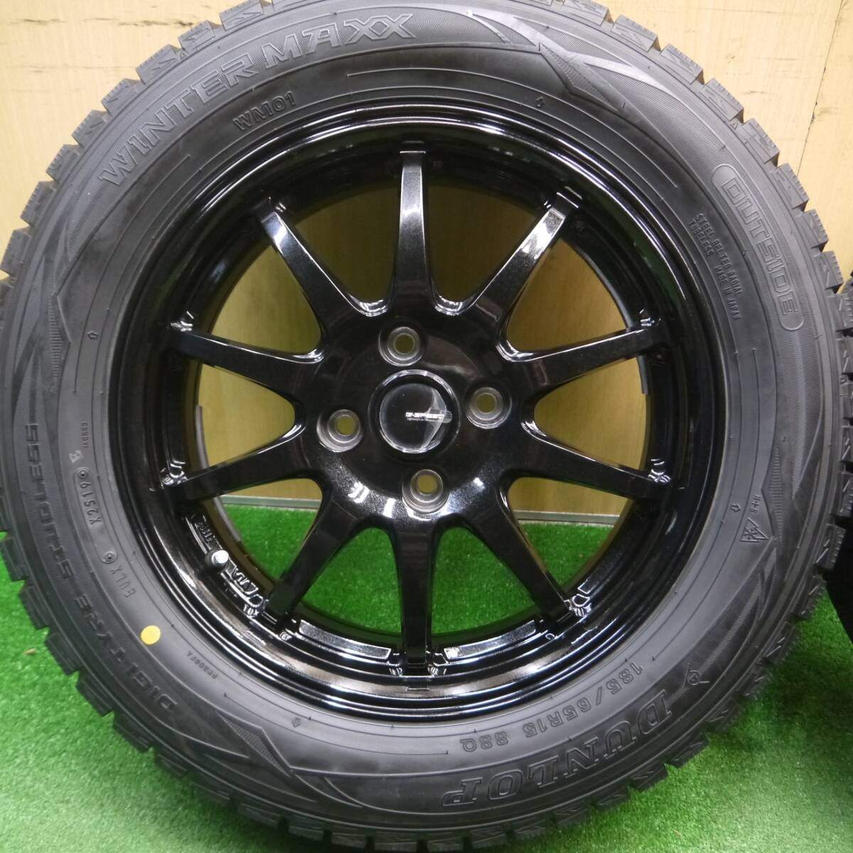 バリ溝！キレイ！9.5分以上★スタッドレス 185/65R15 ダンロップ ウインターマックス WM01 G-SPEED Gスピード 15インチ PCD100/4H★5012708Hス