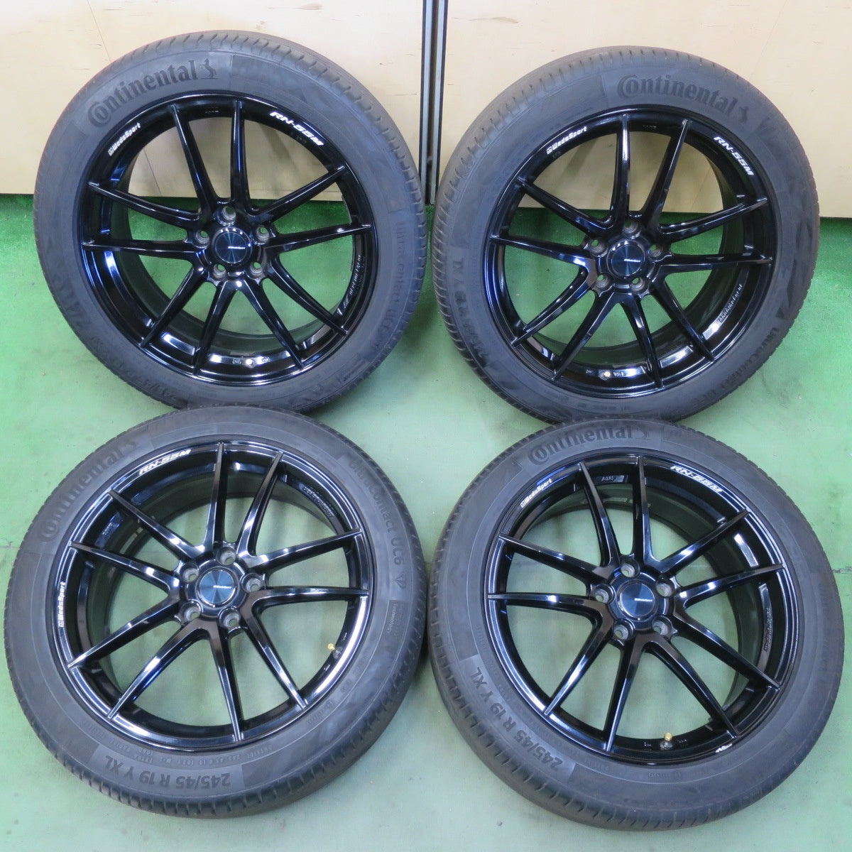 バリ溝！23年！キレイ！9.5分★WedsSport RN-55M 245/45R19 コンチネンタル ウルトラコンタクト UC6 ウェッズスポーツ 19インチ PCD114.3/5H★6061003イノ
