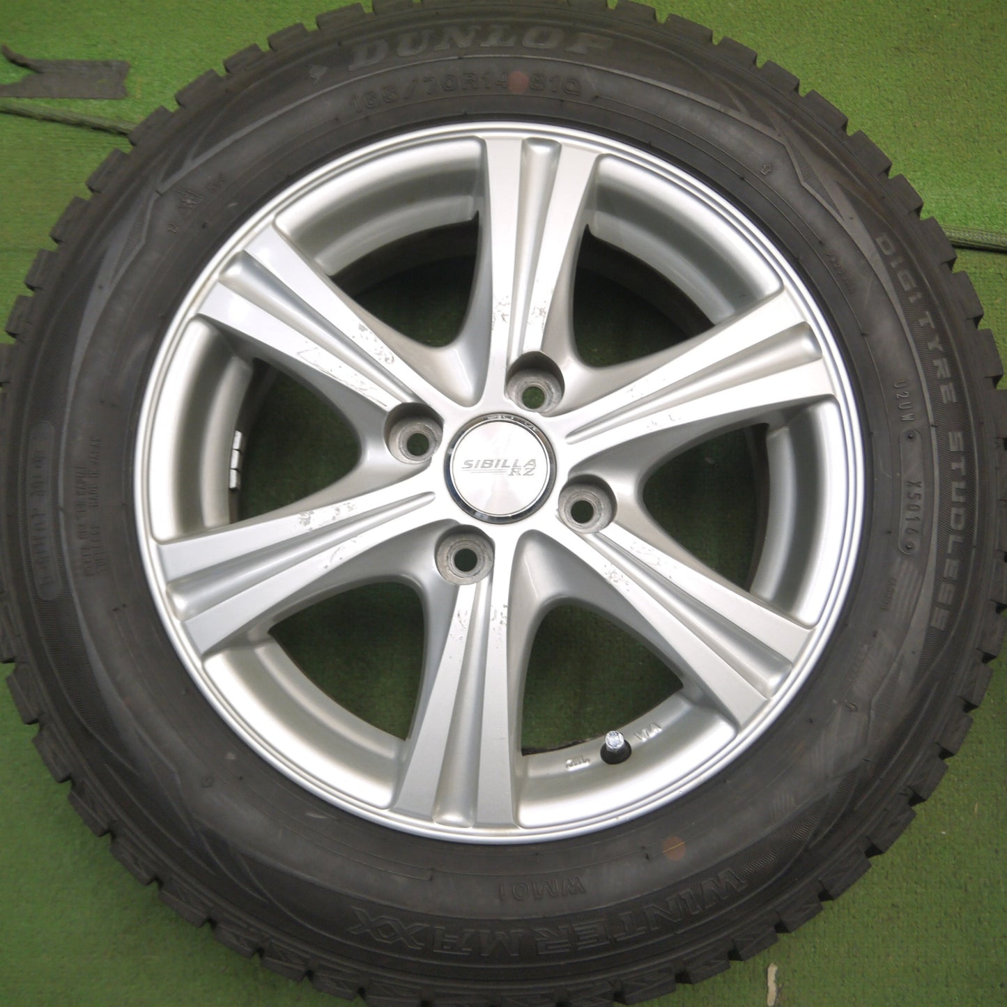*送料無料* 超バリ溝！ほぼ10分★スタッドレス 165/70R14 ダンロップ ウインターマックス WM01 SIBILLA RZ シビラ 14インチ PCD100/4H★4060502Hス