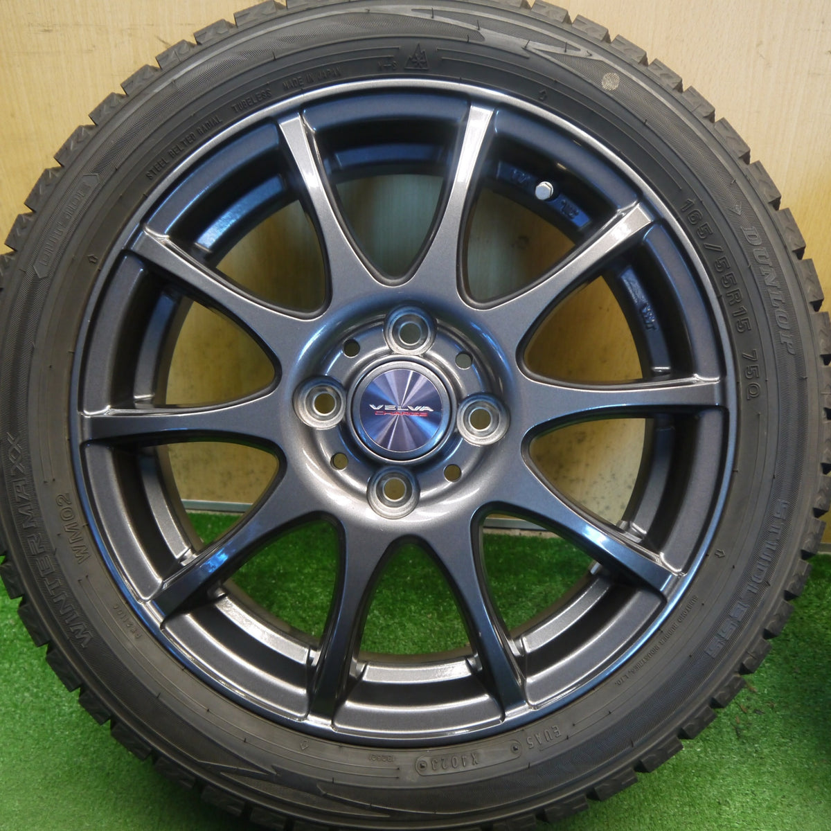 バリ溝！23年！キレイ！9.5分◎スタッドレス 165/55R15 ダンロップ ウインターマックス WM02 VELVA CHARGE ヴェルヴァ 15インチ PCD100/4H◎6100602Hス