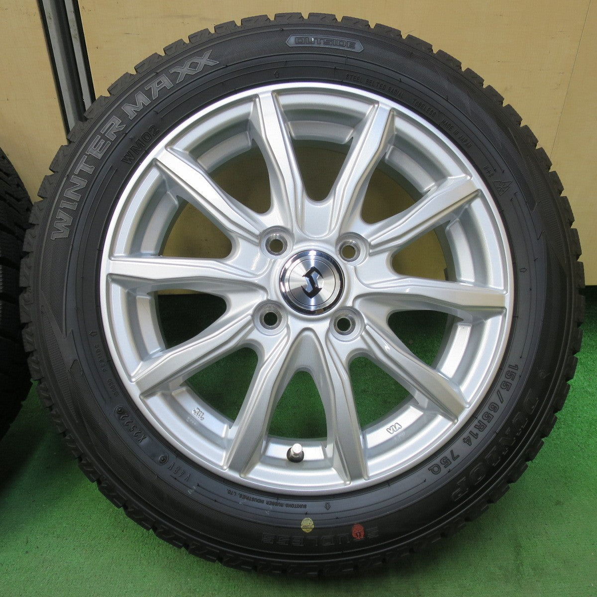 バリ溝！22年！キレイ！ほぼ10分★スタッドレス 155/65R14 ダンロップ ウインターマックス WM02 社外 アルミ 14インチ PCD100/4H★5092007イス