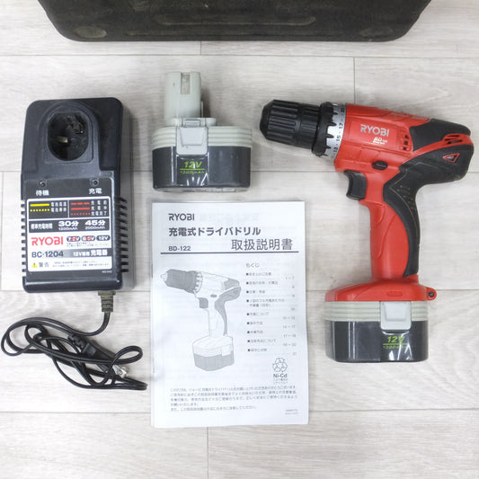 [送料無料] バッテリー2個◆リョービ RYOBI 充電式 ドライバ ドリル 12V BD-122 ケース 充電器 付き 電動 工具◆