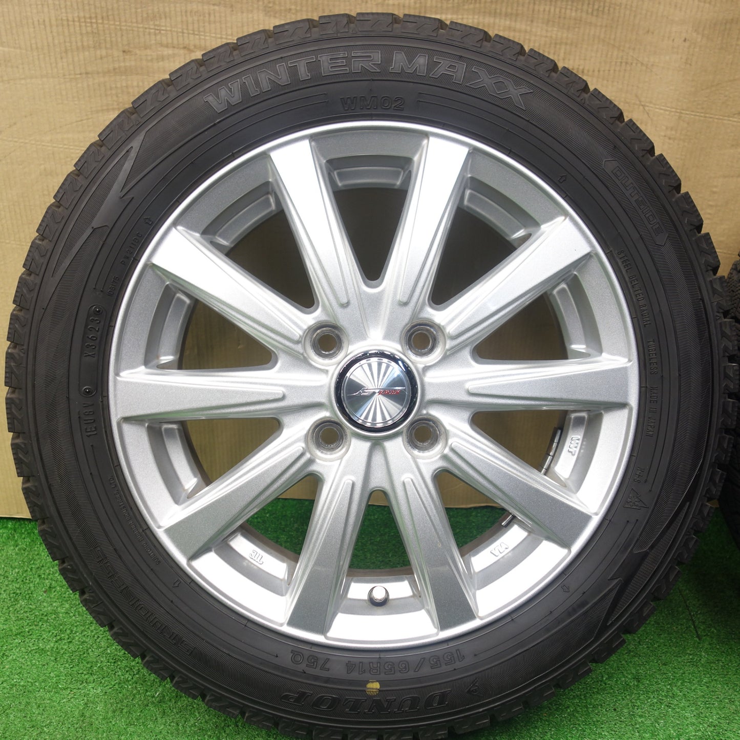 バリ溝！23年！9.5分★スタッドレス 155/65R14 ダンロップ ウインターマックス WM02 JOKER ジョーカー 14インチ PCD100/4H★6010503KTス