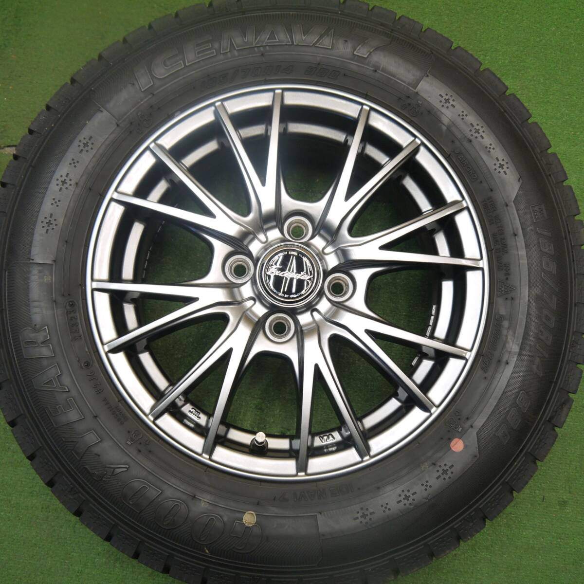 バリ溝！23年！キレイ！ほぼ10分★スタッドレス 185/70R14 グッドイヤー アイスナビ7 Exceeder エクシーダー 14インチ PCD100/4H★5032410Hス