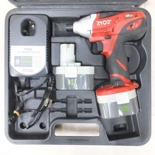 [送料無料] バッテリー2個◆リョービ 充電式 インパクト ドライバ 12V BID-1260 充電器 ケース 付き 電動 工具◆