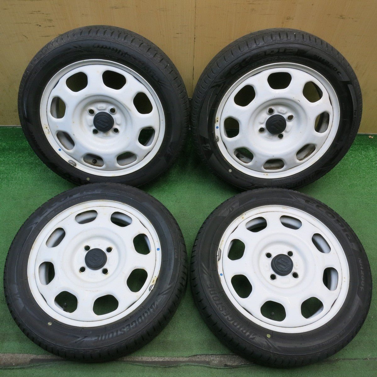 バリ溝！24年！9分◎スズキ ハスラー 純正 スチール 165/60R15 ブリヂストン エコピア NH200C 15インチ PCD100/4H◎6072307HAノ