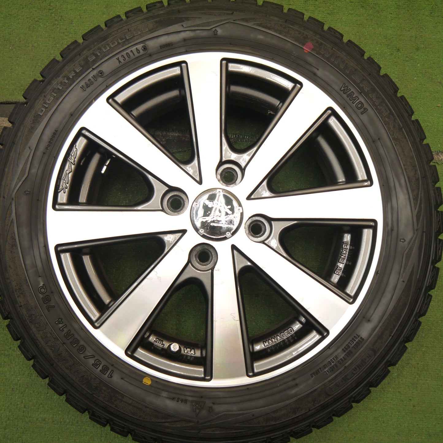 バリ溝！9.5分★スタッドレス 155/65R14 ダンロップ ウインターマックス WM01 SMACK ENKEI スマック エンケイ 14インチ PCD100/4H★5070703Hス