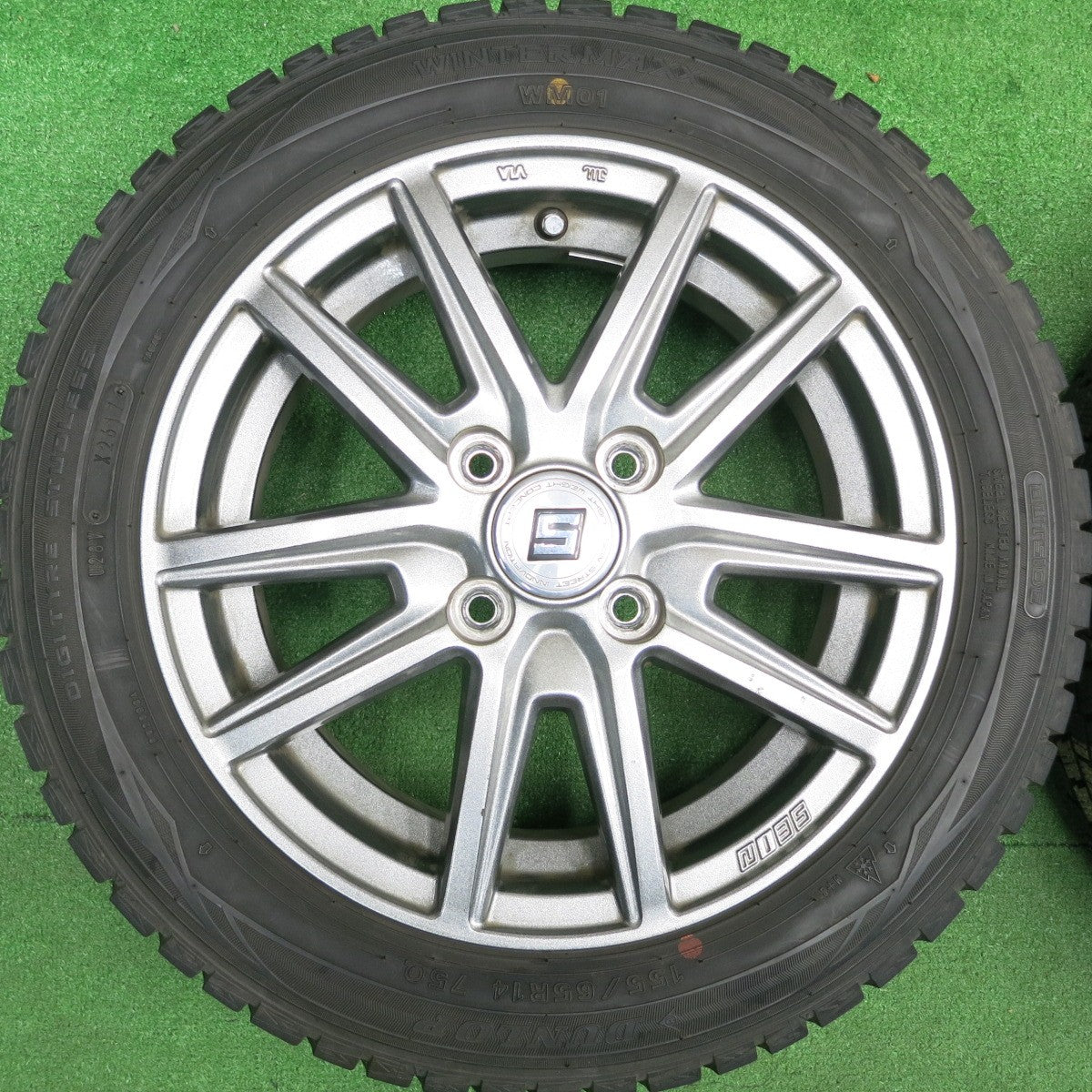 [送料無料] バリ溝！8.5分★スタッドレス 155/65R14 ダンロップ ウインターマックス WM01 SEIN ザイン 14インチ PCD100/4H★4123109HAス