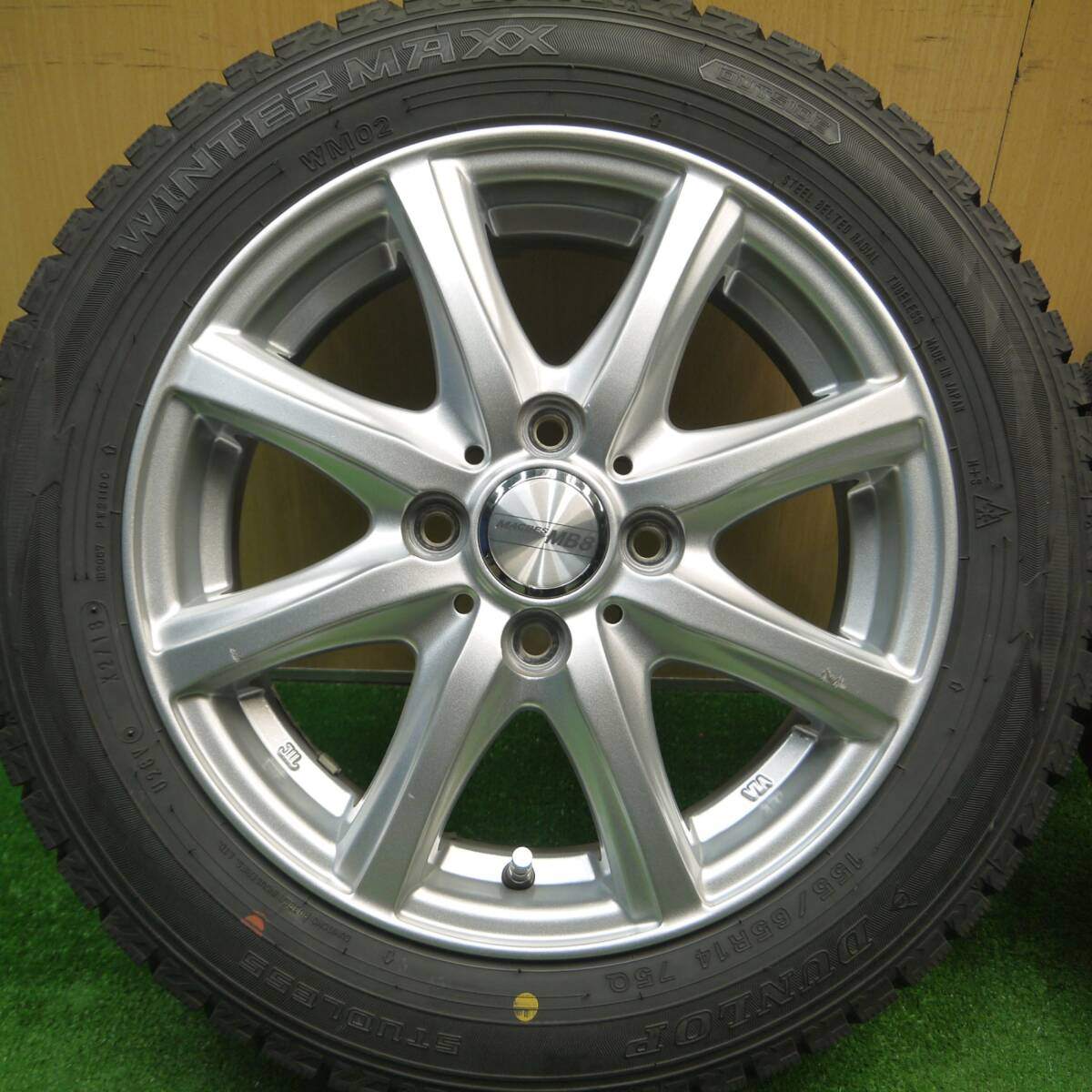 バリ溝！9分★スタッドレス 155/65R14 ダンロップ ウインターマックス WM02 MACBES MB8 マクベス 14インチ PCD100/4H★4122003Hス