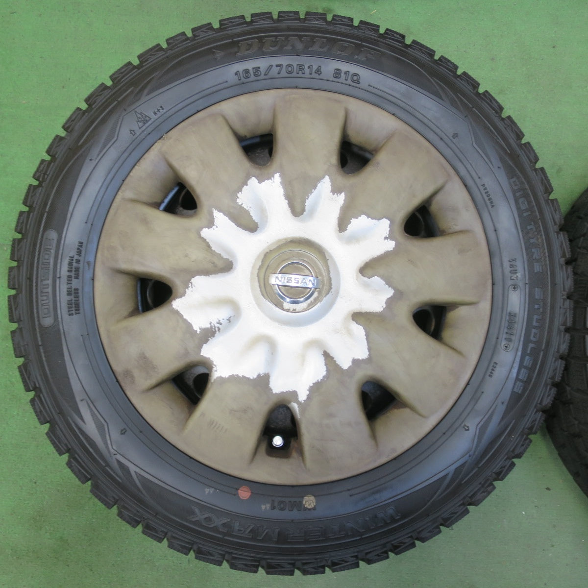 バリ溝！ほぼ10分★日産 K12 マーチ 純正 スチール 165/70R14 スタッドレス ダンロップ ウインターマックス WM01 14インチ PCD100/4H★5093006イス