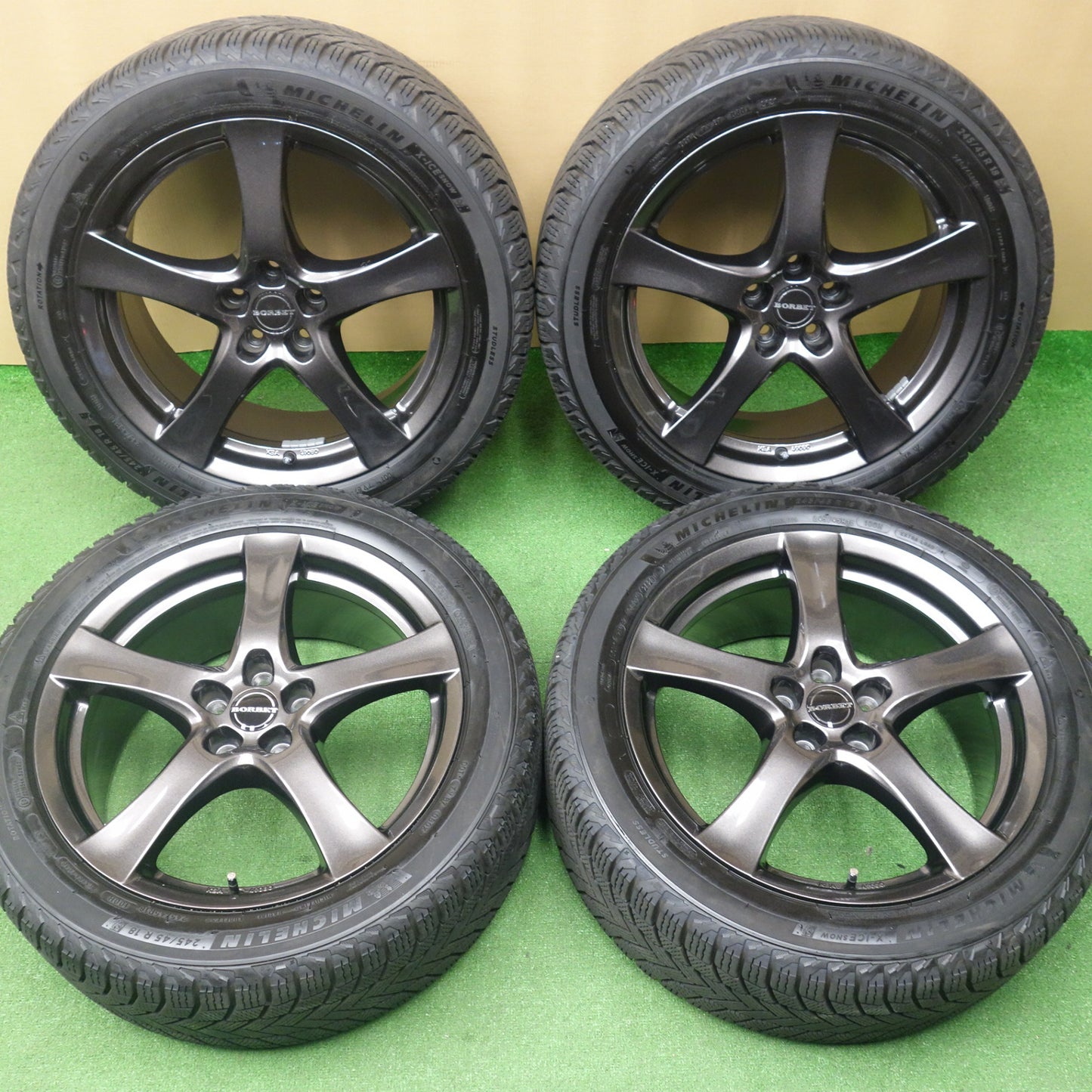 バリ溝！キレイ！9.5分★ボルボ 等 BORBET typeF 245/45R18 スタッドレス ミシュラン X-ICE SNOW ボルベット タイプF 18インチ PCD108/5H★6032101KTス
