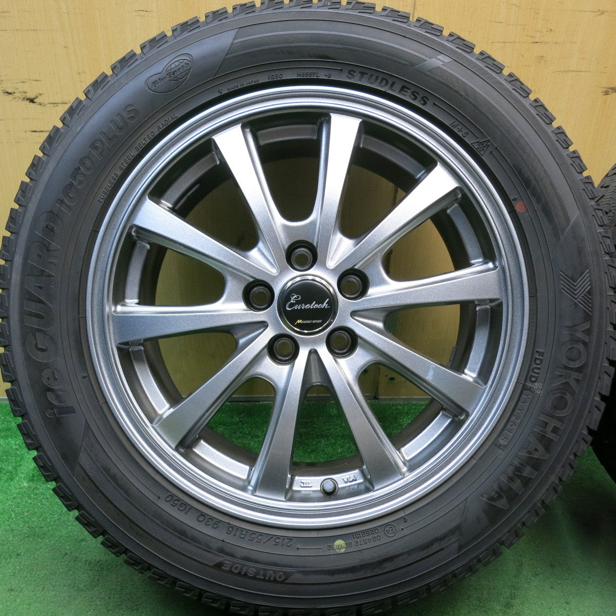 バリ溝！キレイ！9.5分★フォレスター 等 215/55R16 スタッドレス ヨコハマ アイスガード iG50 プラス Eurotech MANARAY SPORT マナレイ 16インチ PCD100/5H★5082404HAス