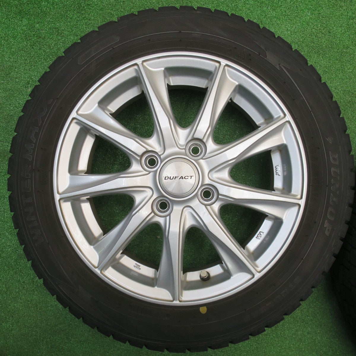 バリ溝！22年！9分★スタッドレス 155/65R14 ダンロップ ウインターマックス WM02 DUFACT デュファクト 14インチ PCD100/4H★5110704NJス