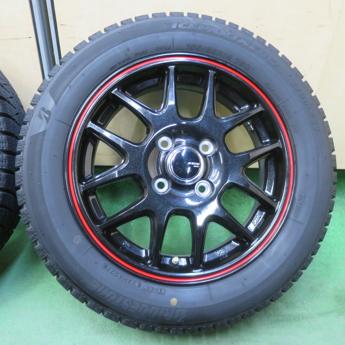 バリ溝！8.5分★スタッドレス 155/65R14 ブリヂストン アイスパートナー2 JP STYLE Jefa 社外 アルミ 14インチ PCD100/4H★6033009イス