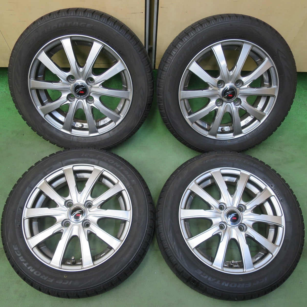 バリ溝！キレイ！9分◎スタッドレス 155/65R14 アイスフロンテージ トーヨー Fang ファング 14インチ PCD100/4H◎6072001イス