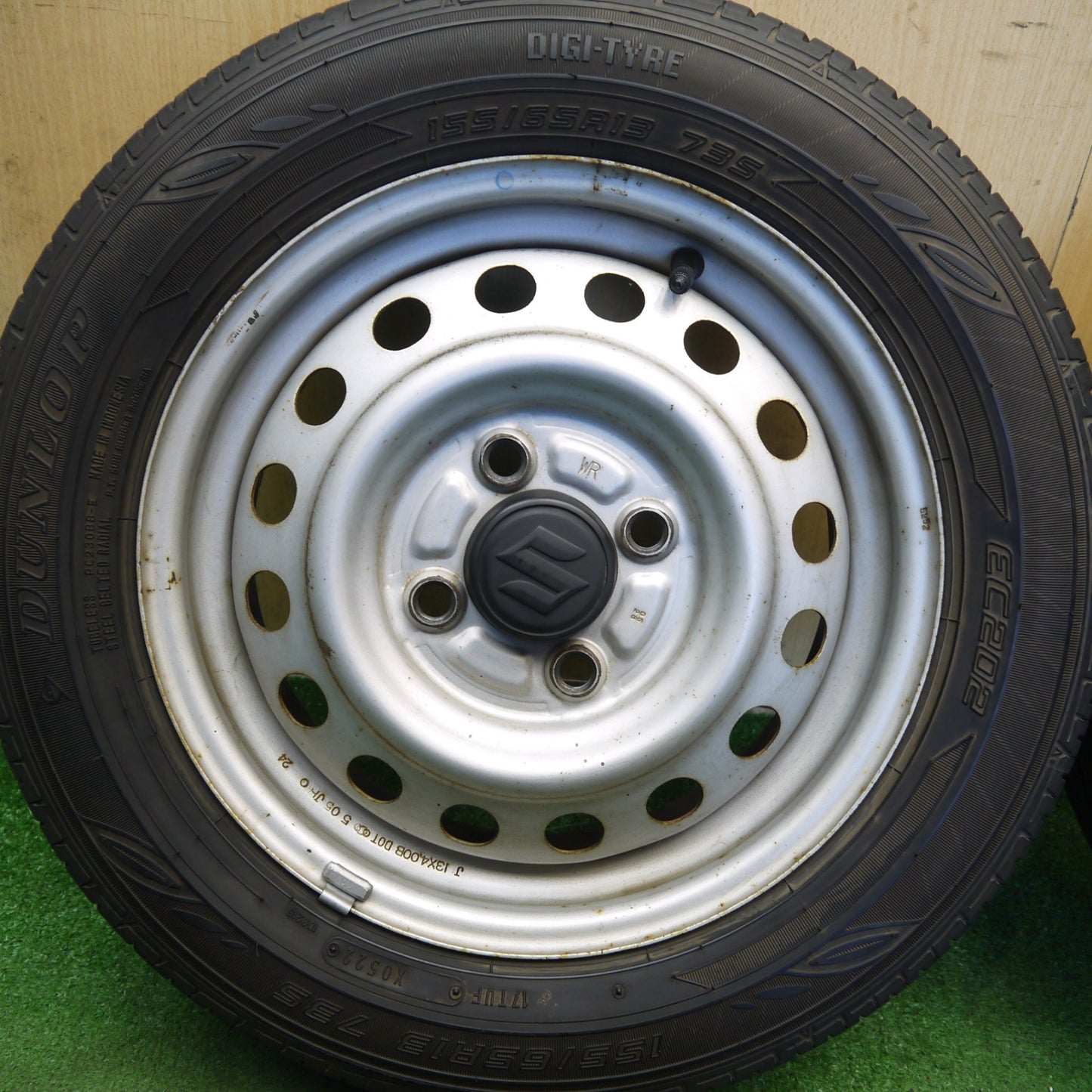 バリ溝！22年！8.5分◎スズキ ラパン 等 純正 スチール 155/65R13 ダンロップ EC202 13インチ PCD100/4H◎6080507Hノ