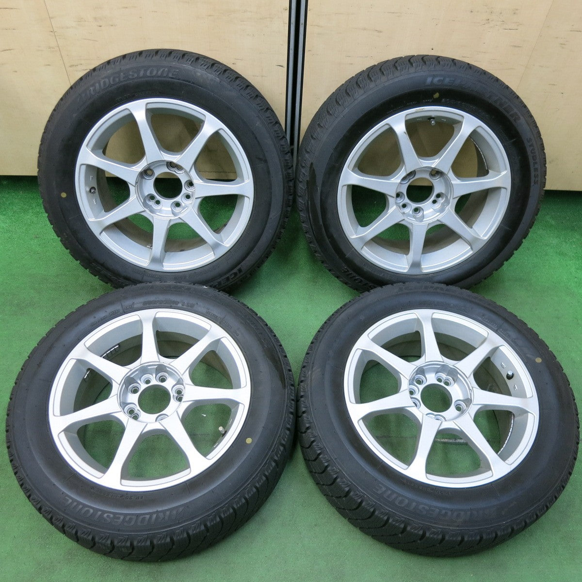 [送料無料] バリ溝！9分★スタッドレス 205/60R16 ブリヂストン アイスパートナー 社外 アルミ 16インチ PCD114.3/4H 5H マルチ★4121106SYス