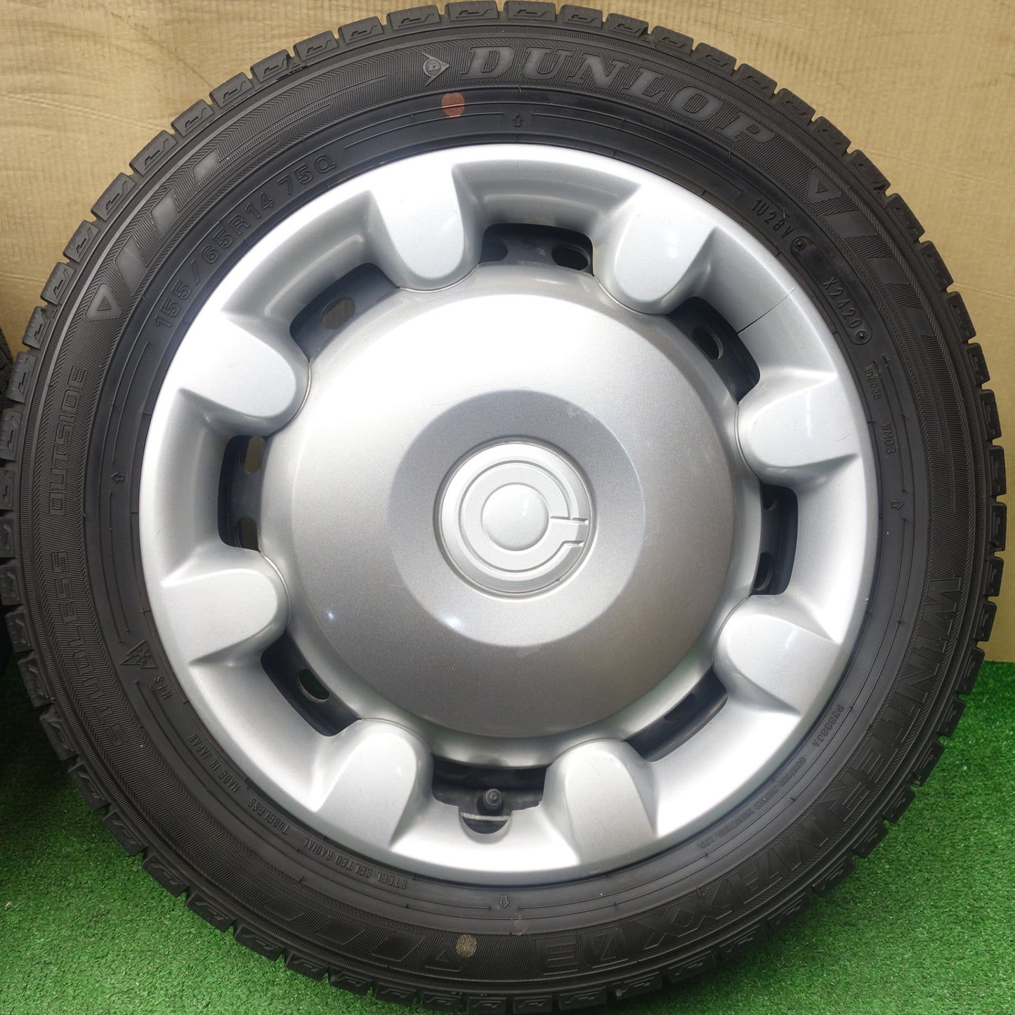 バリ溝！9分★ダイハツ ムーヴ キャンバス 純正 スチール 155/65R14 スタッドレス ダンロップ ウインターマックス 03 14インチ PCD100/4H★6020203KTス