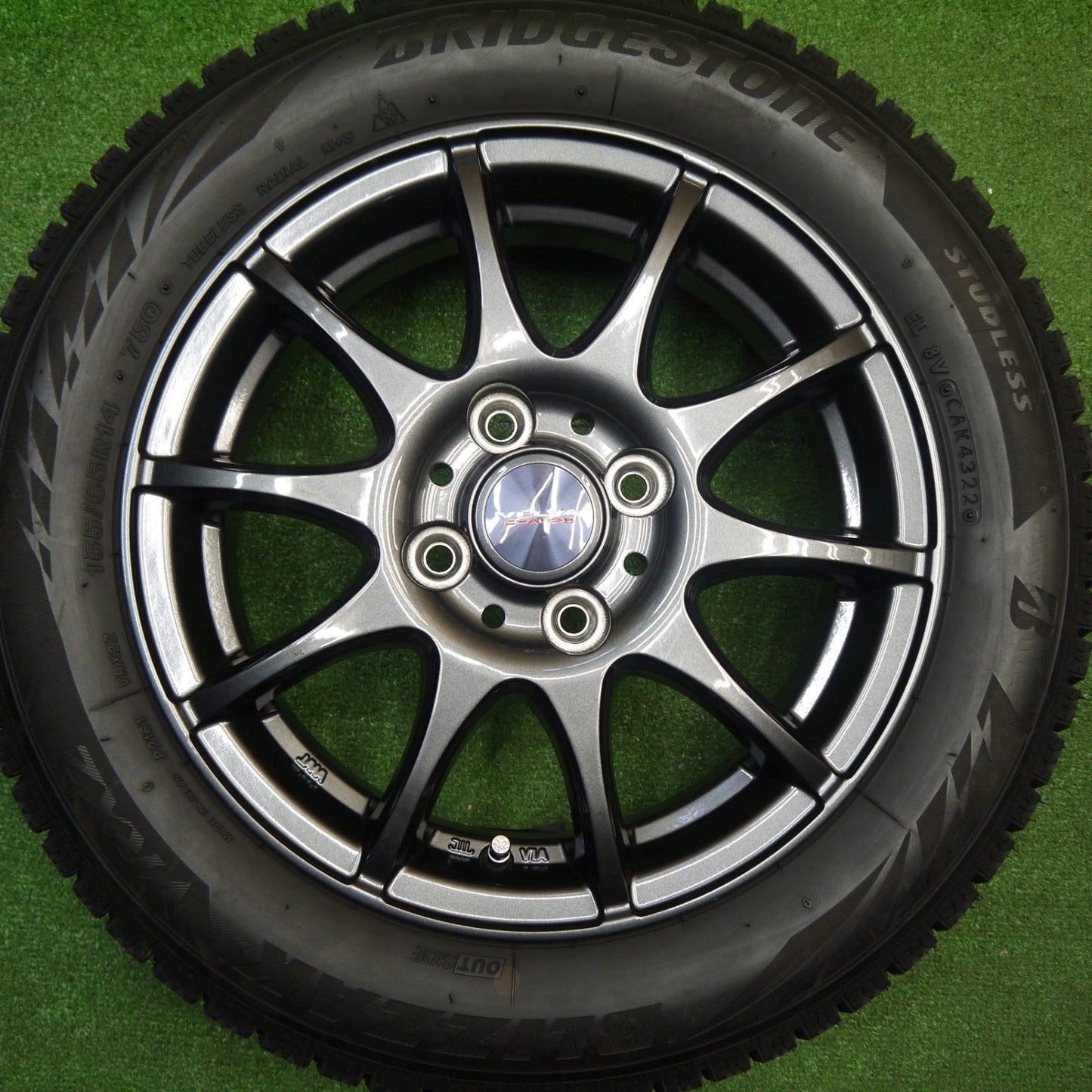 バリ溝！22年！キレイ！ほぼ10分★スタッドレス 155/65R14 ブリヂストン ブリザック VRX2 VELVA CHARGE ヴェルヴァ 14インチ PCD100/4H★5110708Hス