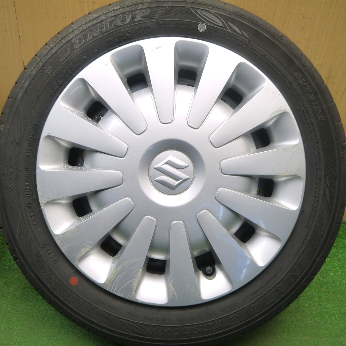 バリ溝！23年！8.5分◎スズキ ワゴンR スマイル 純正 スチール 155/65R14 ダンロップ エナセーブ EC300+ 14インチ PCD100/4H◎6092803Hノ