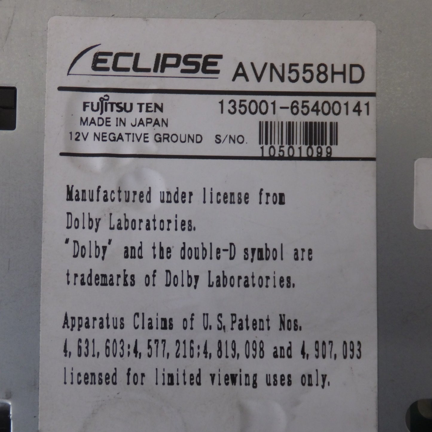 [送料無料] ★富士通テン イクリプス ECLIPSE HDDナビゲーション AVN558HD(20)★