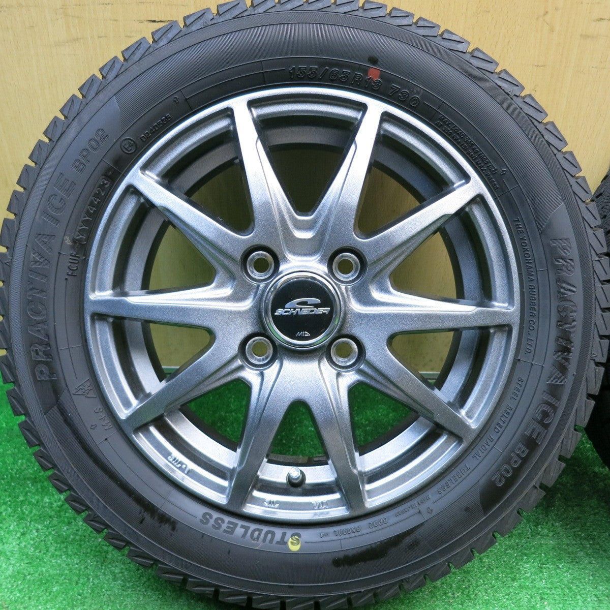バリ溝！23年！キレイ！ほぼ10分★スタッドレス 155/65R13 プラクティバ アイス BP02 ヨコハマ SCHNEIDER MiD シュナイダー 13インチ PCD100/4H★5113015HAス