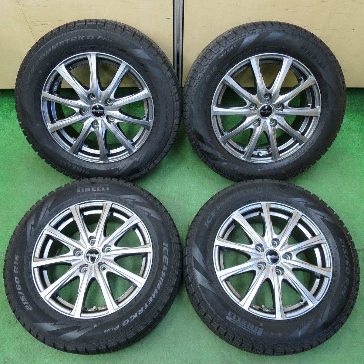 [送料無料] バリ溝！キレイ！8.5分★スタッドレス 215/60R16 ピレリ アイスアシンメトリコ プラス EuroSpeed MANARAY SPORT マナレイ PCD114.3/5H★4103005イス