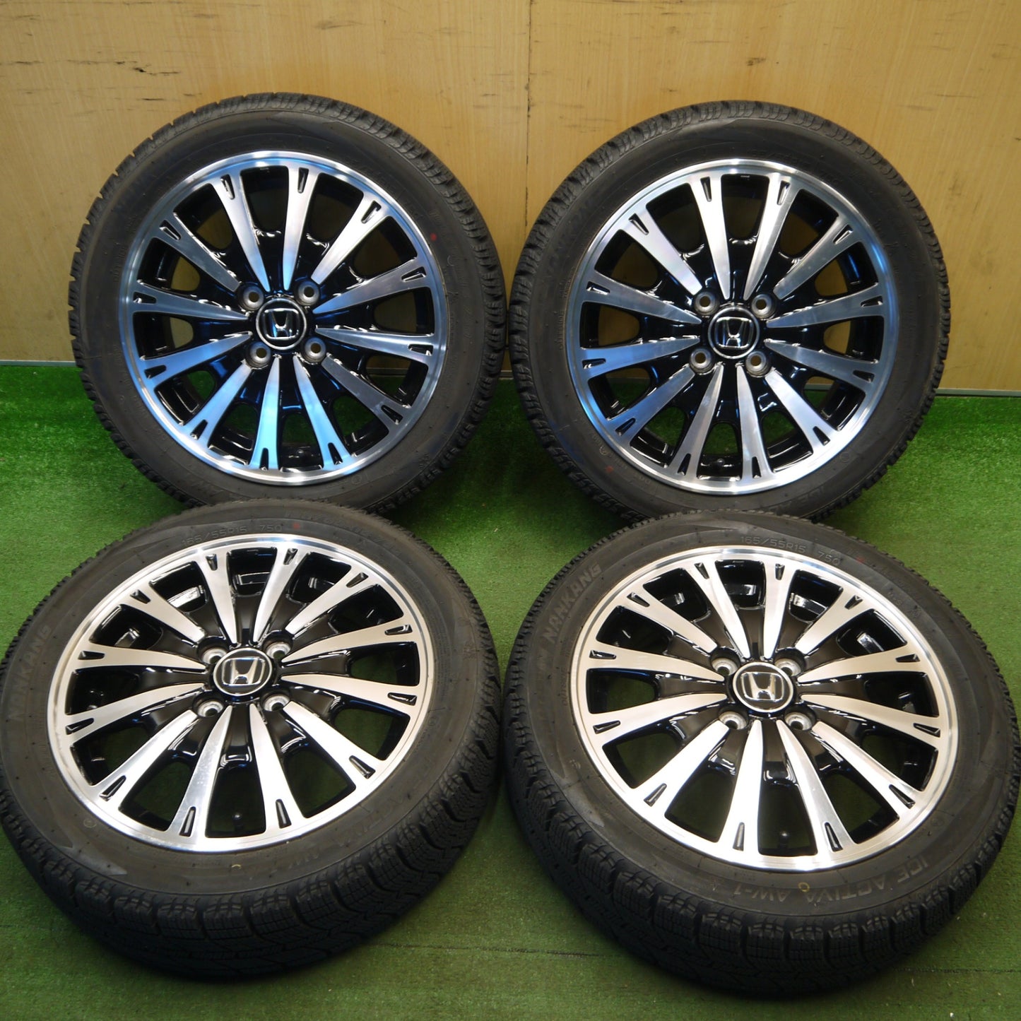 バリ溝！22年！9分★ホンダ N-BOX カスタム 純正 165/55R15 スタッドレス ナンカン アイス アクティバ AW-1 15インチ NBOX PCD100/4H★6032305Hス