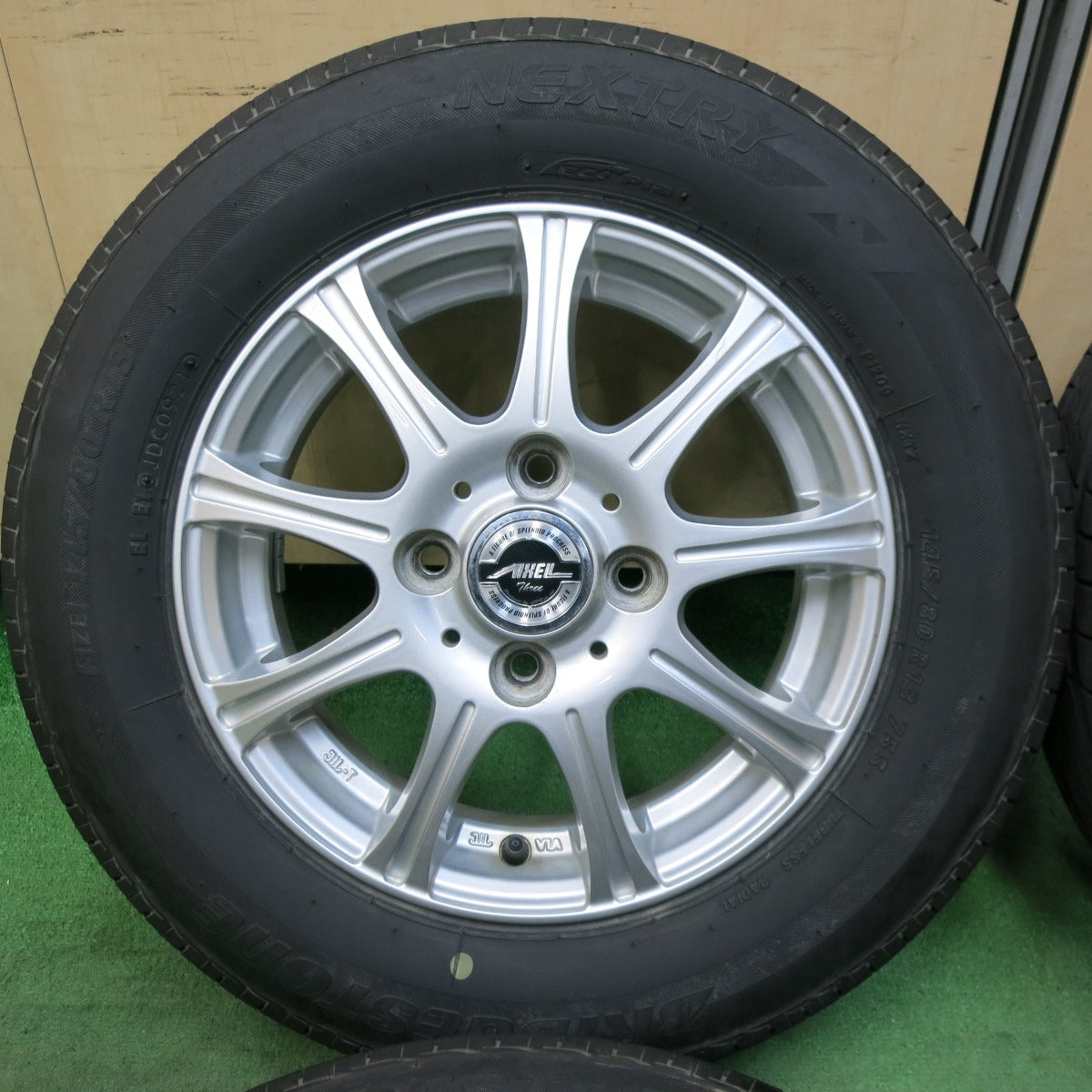 [送料無料] バリ溝！21年！9.5分★145/80R13 ブリヂストン ネクストリー エコピア AXEL Three アクセル 13インチ PCD100/4H★5022811SYノ