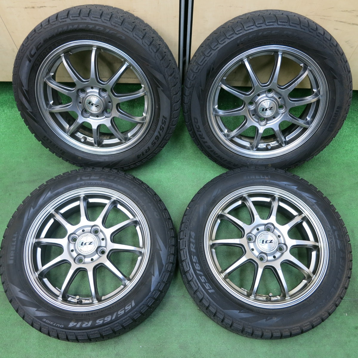 [送料無料] 4本価格★スタッドレス 155/65R14 ピレリ アイスアシンメトリコ LCZ 社外 アルミ 14インチ PCD100/4H★4110808SYス
