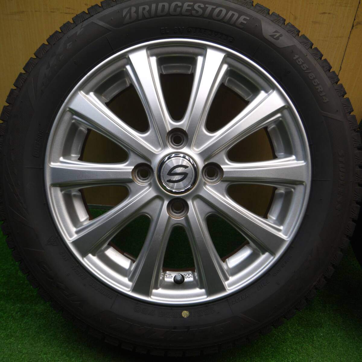 バリ溝！23年！キレイ！ほぼ10分★スタッドレス 155/65R14 ブリヂストン ブリザック VRX3 社外 アルミ 14インチ PCD100/4H★5011501Hス