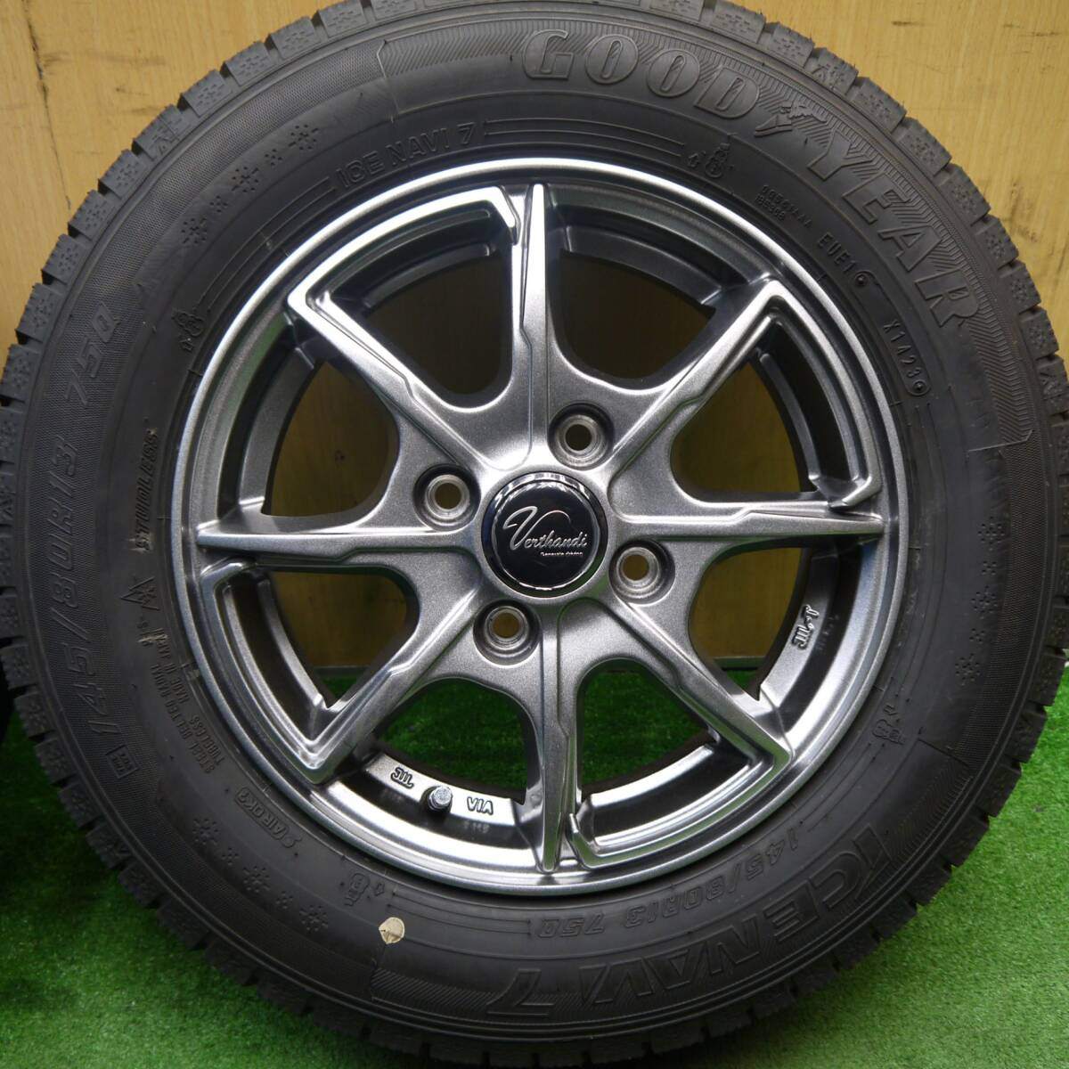 バリ溝！23年！キレイ！ほぼ10分★スタッドレス 145/80R13 グッドイヤー アイスナビ7 Verthandi ヴェルサンディ ヴェルザンディ 13インチ PCD100/4H★5031701Hス