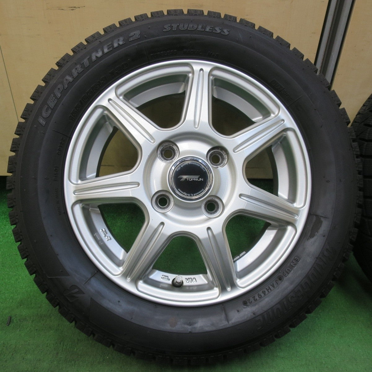 バリ溝！22年！キレイ！9分★スタッドレス 155/65R13 ブリヂストン アイスパートナー2 TOPRUN トップラン 13インチ PCD100/4H★5031710イス