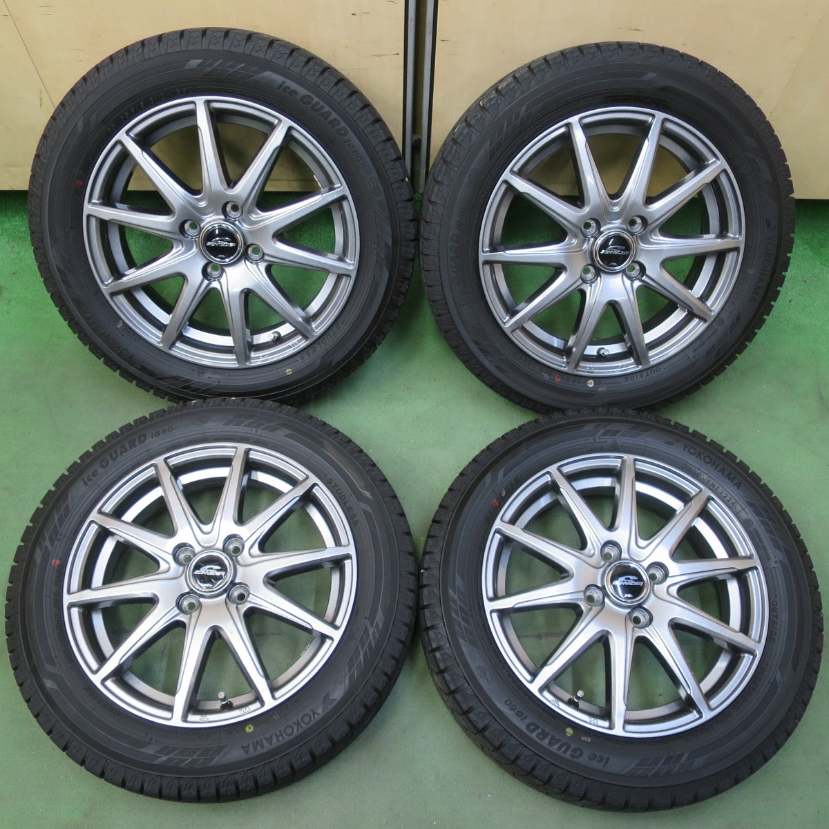 バリ溝！24年！キレイ！ほぼ10分◎スタッドレス 165/65R15 ヨコハマ アイスガード iG60 SCHNEIDER MiD シュナイダー 15インチ 軽サイズ タフト ハスラー 等 PCD100/4H◎6061404イス