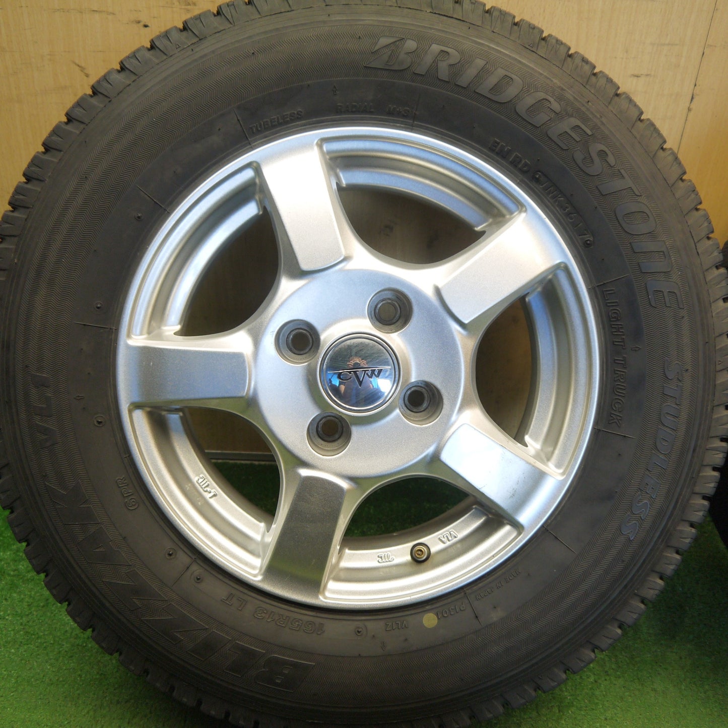 キレイ◎スタッドレス 165R13 6PR ブリヂストン ブリザック VL1 CVW 社外 アルミ 13インチ PCD100/4H◎6072905Hス