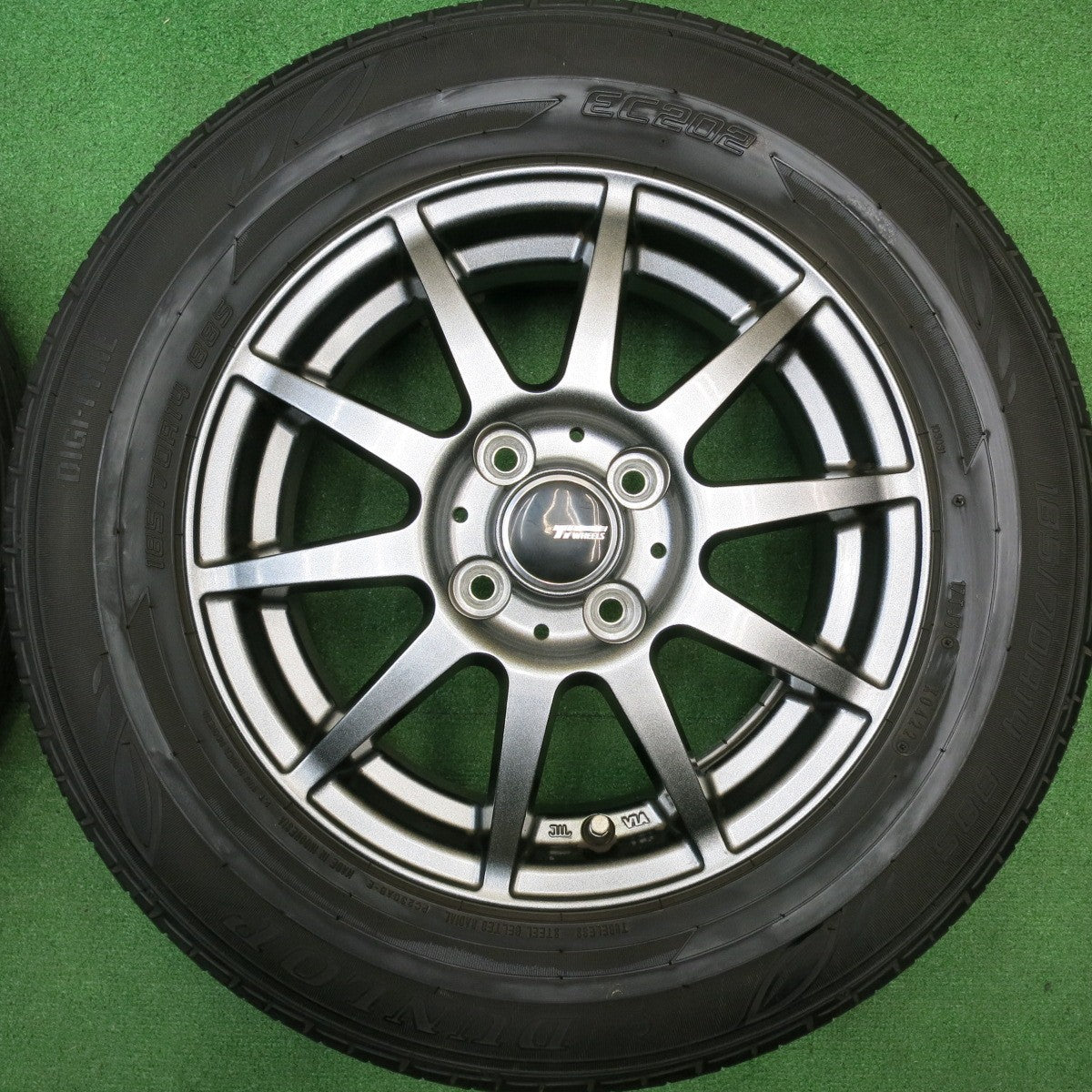 バリ溝！22年！キレイ！9分★185/70R14 ダンロップ EC202 Ti WHEELS 社外 アルミ 14インチ PCD100/4H★5122105HAノ