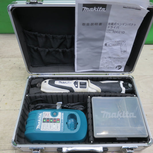 [送料無料] ☆マキタ 充電式 ペン インパクト ドライバ 7.2V TD021DSW 充電器 バッテリー ケース 付き 白 電動 工具☆