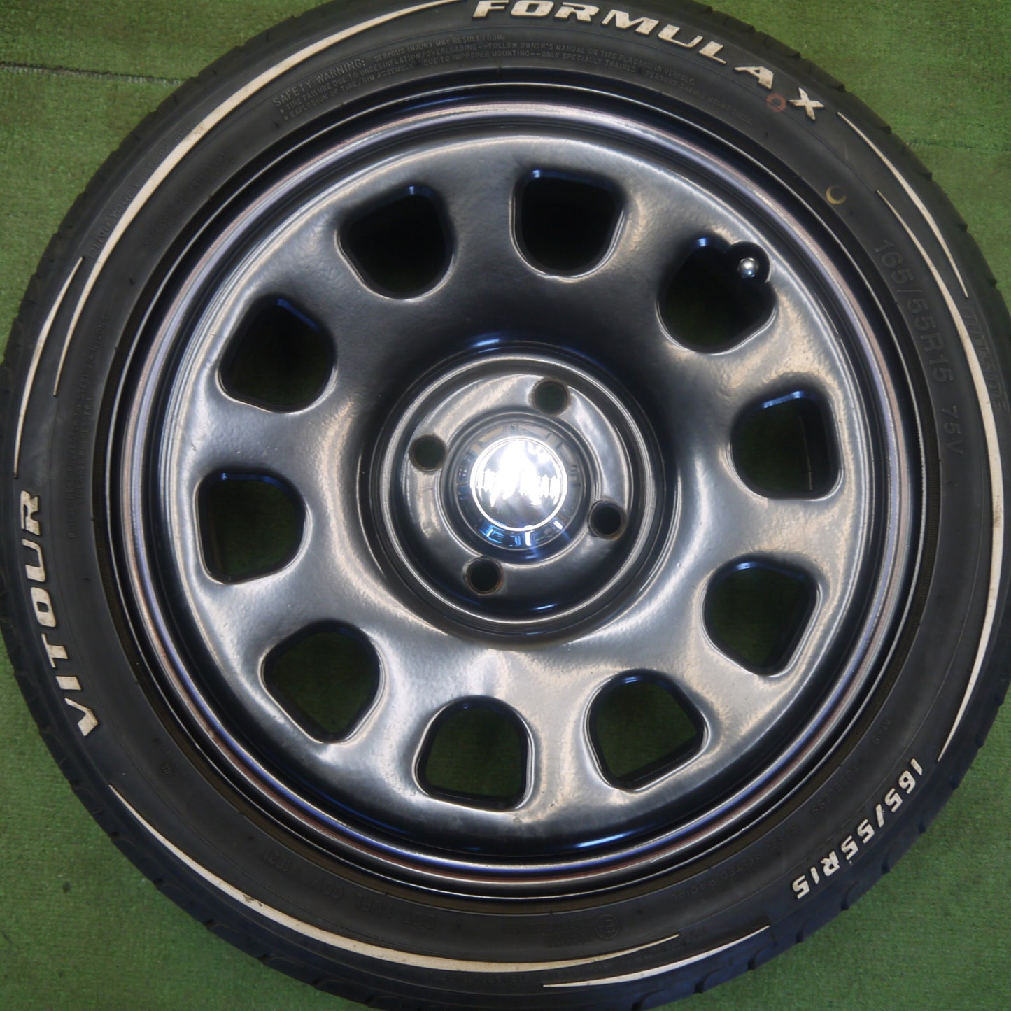 バリ溝！キレイ！9分★DAYTONA 165/55R15 VITOUR FORMULA X ホワイトレター  デイトナ IRON HEAD 15インチ PCD100/4H★6052904Hノ