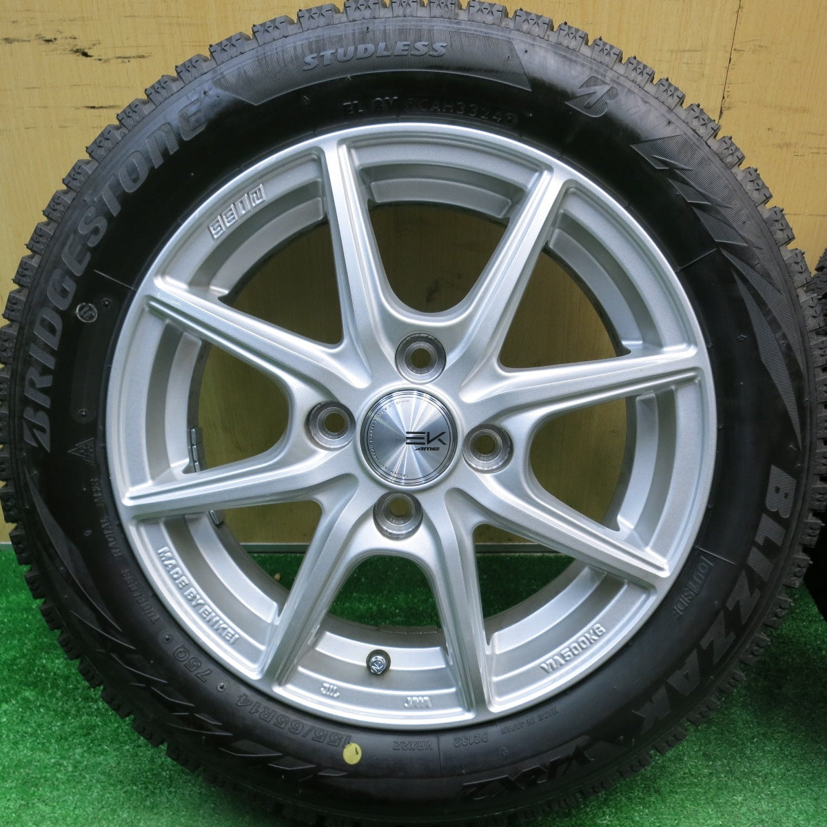バリ溝！24年！キレイ！ほぼ10分★スタッドレス 155/65R14 ブリヂストン ブリザック VRX2 SEIN ENKEI AME ザイン エンケイ 14インチ PCD100/4H★5121803HAス
