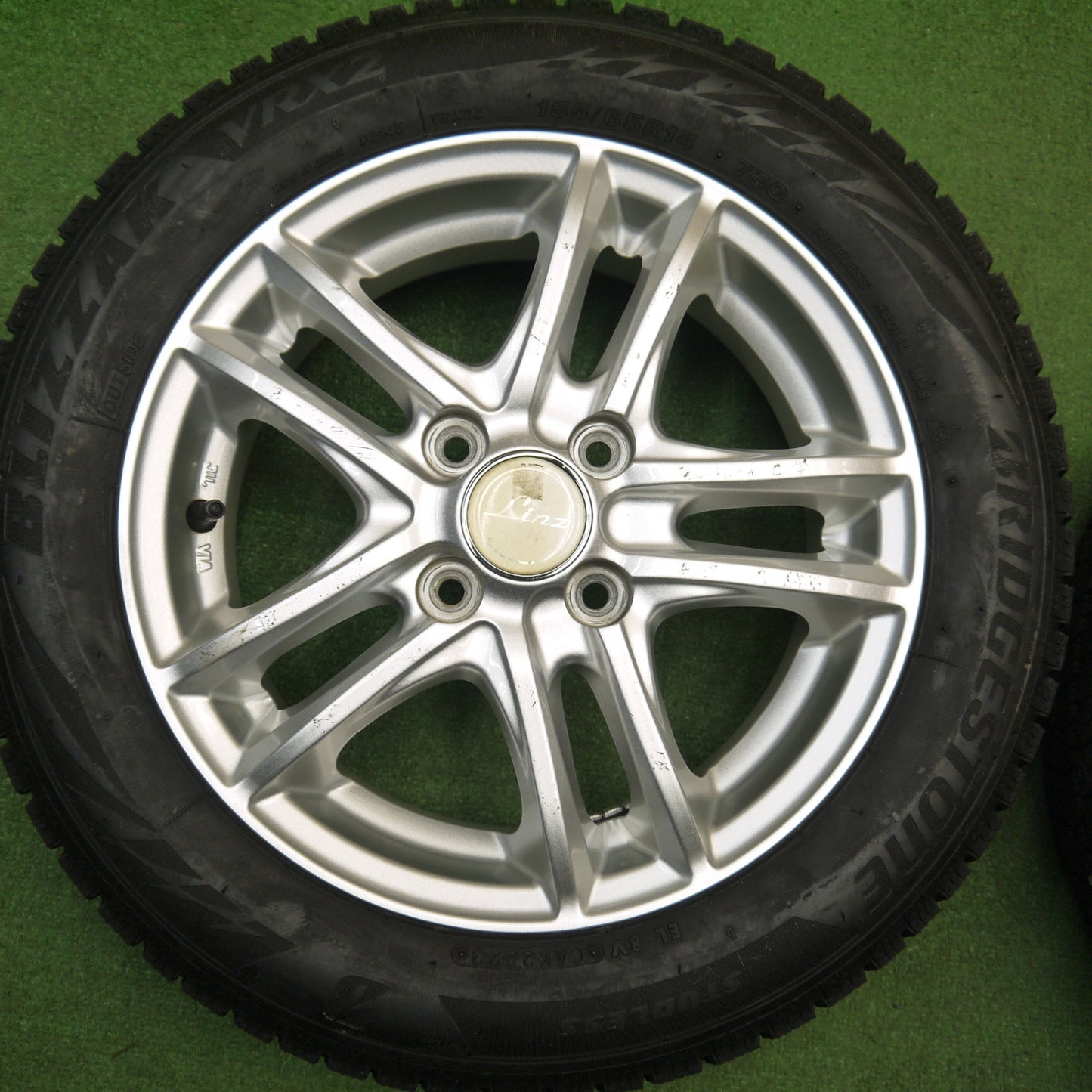 バリ溝！23年！9分★スタッドレス 155/65R14 ブリヂストン ブリザック VRX2 Linz 社外 アルミ 14インチ PCD100/4H★5120508Hス
