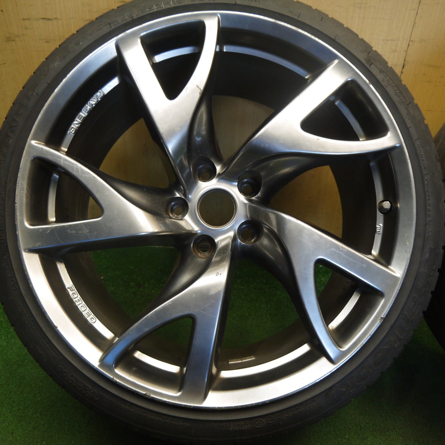 バリ溝！23年！8.5分◎日産 フェアレディZ Z34 純正 RAYS 225/35R19 245/35R19 ファイナリスト 595 EVO ハンコック ベンタス V12 evo2 レイズ 19インチ PCD114.3/5H◎6061207Hノ
