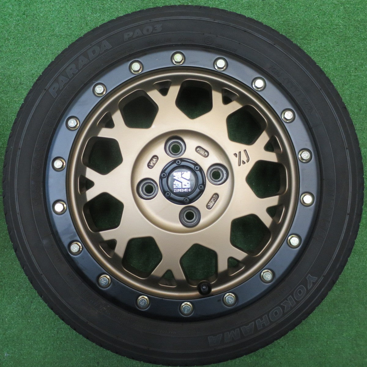 バリ溝！22年！キレイ！8.5分★XTREME-J MLJ XJ04 165/55R14 ヨコハマ PARADA PA03 エクストリームJ ブロンズ 14インチ 軽サイズ PCD100/4H★5111308NJノ