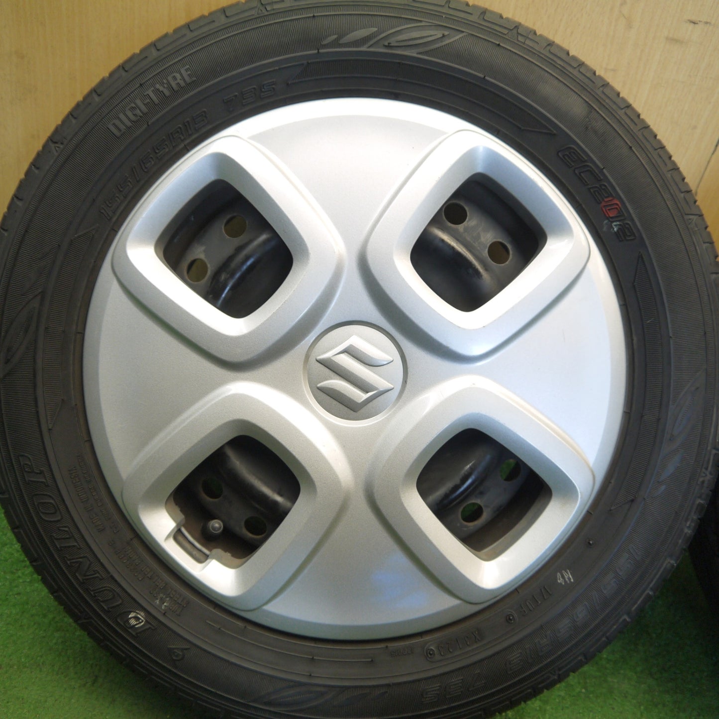 バリ溝！23年！キレイ！8.5分◎スズキ HA36S アルト 純正 スチール 155/65R13 ダンロップ EC202 13インチ PCD100/4H◎6071703Hノ