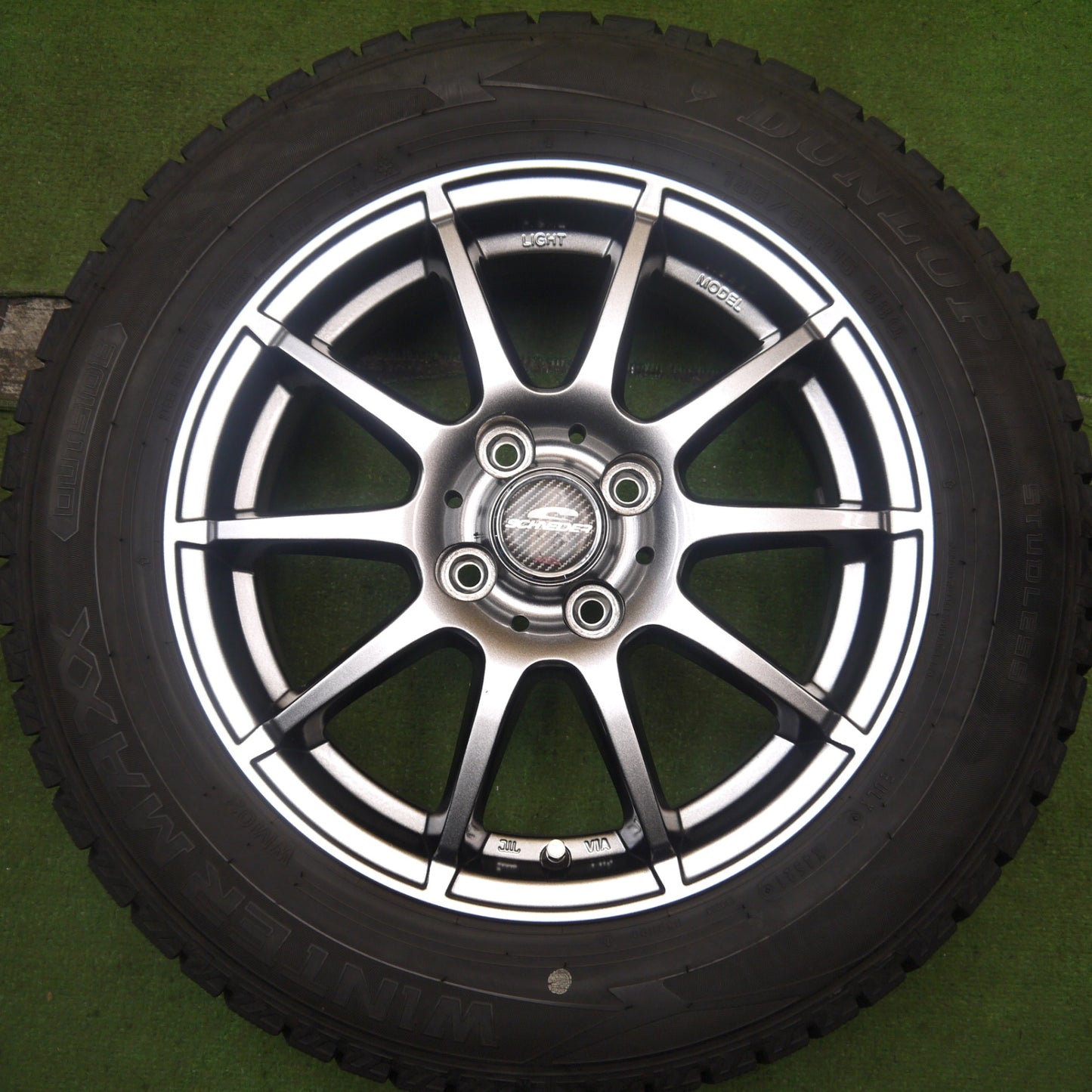 バリ溝！21年！キレイ！9分★スタッドレス 185/65R15 ダンロップ ウインターマックス WM02 SCHNEIDER MiD シュナイダー 15インチ PCD100/4H★5072305Hス