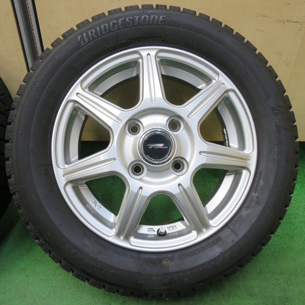 バリ溝！22年！キレイ！9分★スタッドレス 155/65R13 ブリヂストン アイスパートナー2 TOPRUN トップラン 13インチ PCD100/4H★5031710イス