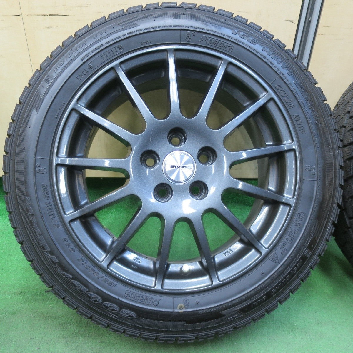 バリ溝！キレイ！9分★アウディ ワーゲン等 IRVINE F01 185/60R15 スタッドレス グッドイヤー アイスナビ ZEA2 アーヴィン 15インチ PCD100/5H★5031702イス
