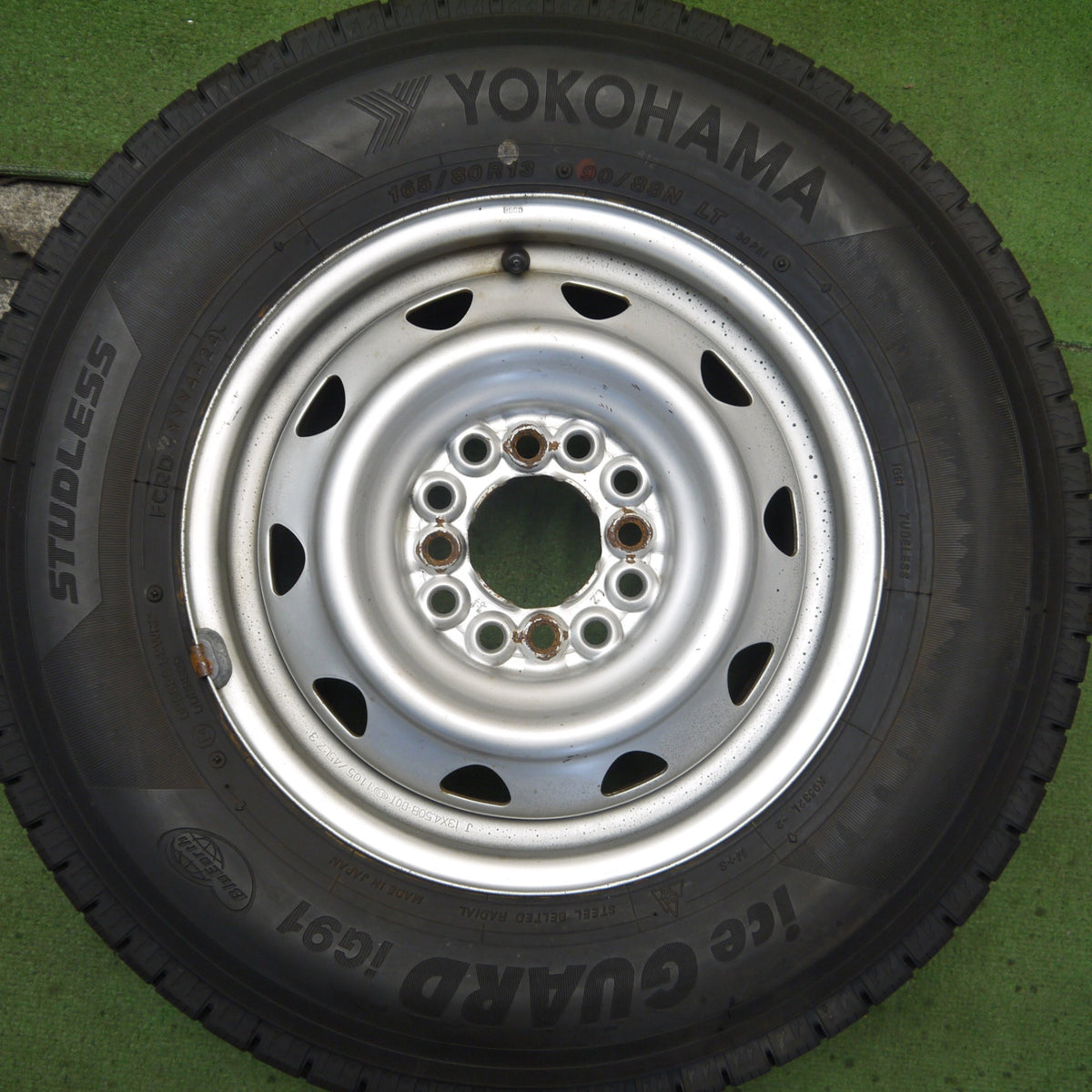 バリ溝！24年！9.5分以上◎スタッドレス 165/80R13 90/88N ヨコハマ アイスガード iG91 スチール ホイール 13インチ PCD100 110 114.3/4H マルチ◎6090405Hス